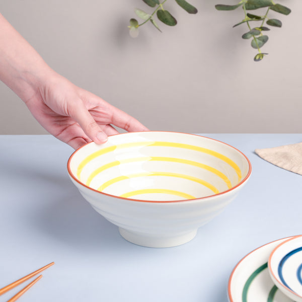 Yellow Illusion Ceramic Serving Bowl - Bowl, ceramic bowl, serving bowls, noodle bowl, salad bowls, bowl for snacks, large serving bowl | Bowls for dining table & home decor