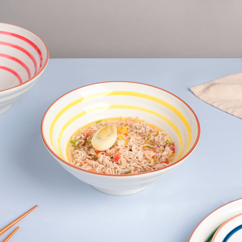 Yellow Illusion Ceramic Serving Bowl - Bowl, ceramic bowl, serving bowls, noodle bowl, salad bowls, bowl for snacks, large serving bowl | Bowls for dining table & home decor