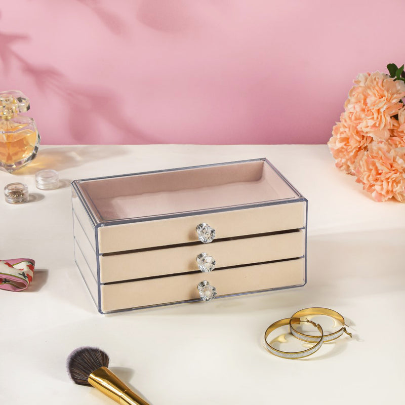 Triple Drawer Jewellery Organiser Cream