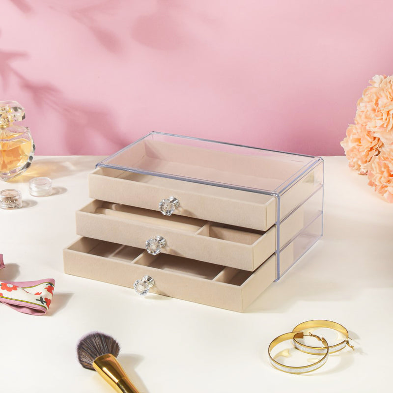 Triple Drawer Jewellery Organiser Cream