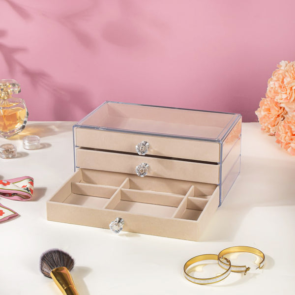 Triple Drawer Jewellery Organiser Cream