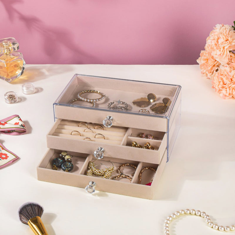 Triple Drawer Jewellery Organiser Cream