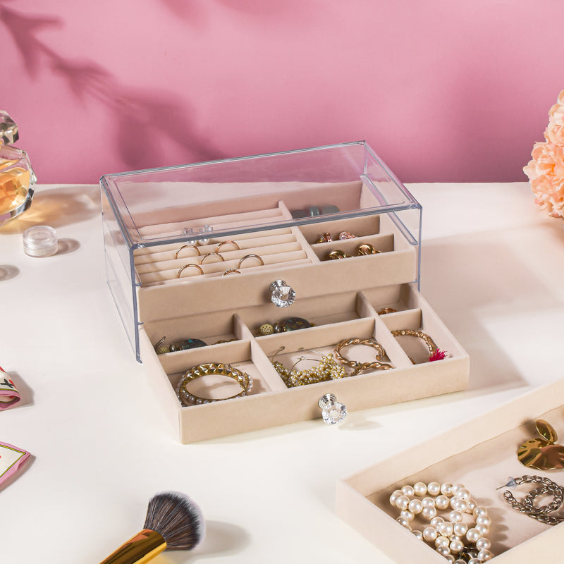 Triple Drawer Jewellery Organiser Cream