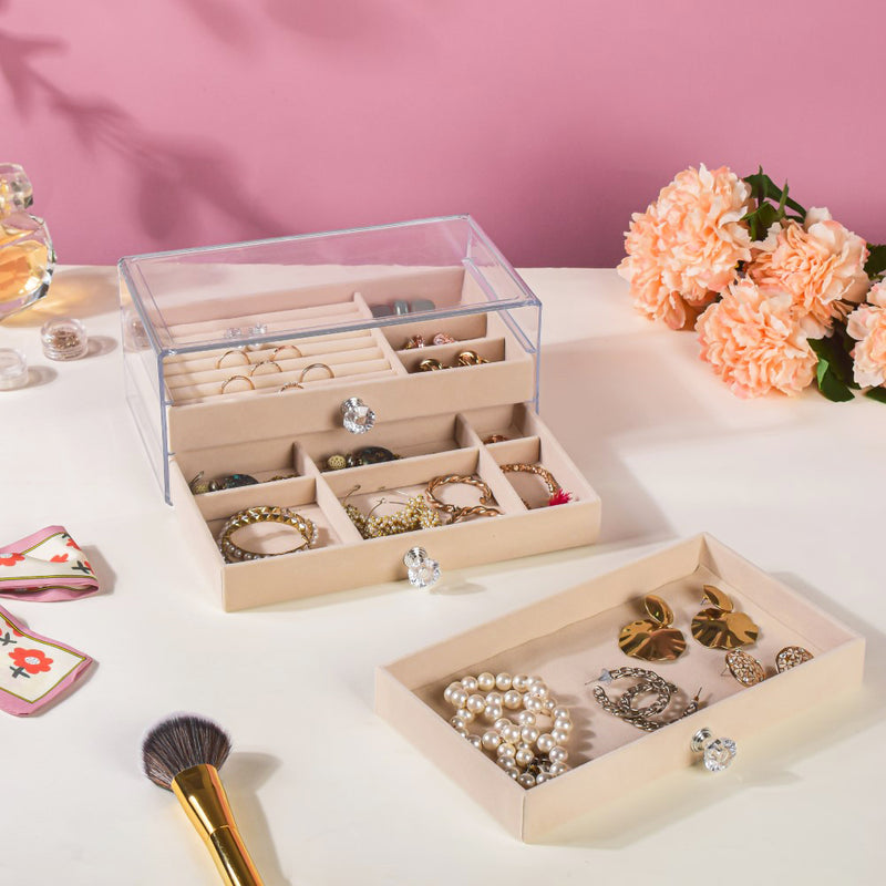 Triple Drawer Jewellery Organiser Cream
