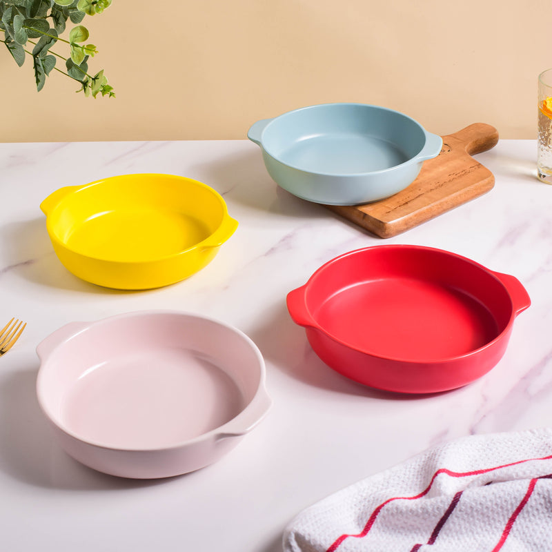 Solid Colored Baking Pot with Handle - Bowl, ceramic bowl, serving bowls, noodle bowl, salad bowls, bowl for snacks, baking bowls, large serving bowl, bowl with handle | Bowls for dining table & home decor