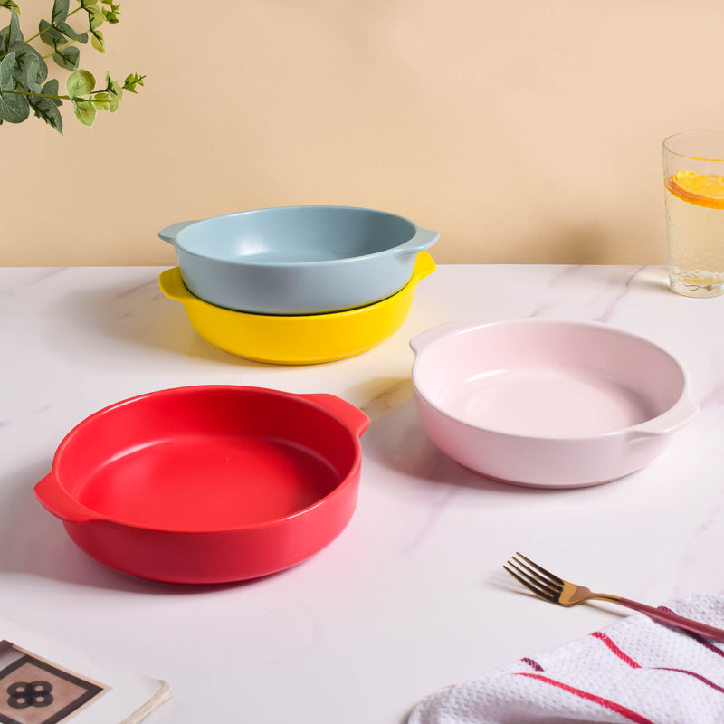 Solid Colored Baking Pot with Handle - Bowl, ceramic bowl, serving bowls, noodle bowl, salad bowls, bowl for snacks, baking bowls, large serving bowl, bowl with handle | Bowls for dining table & home decor