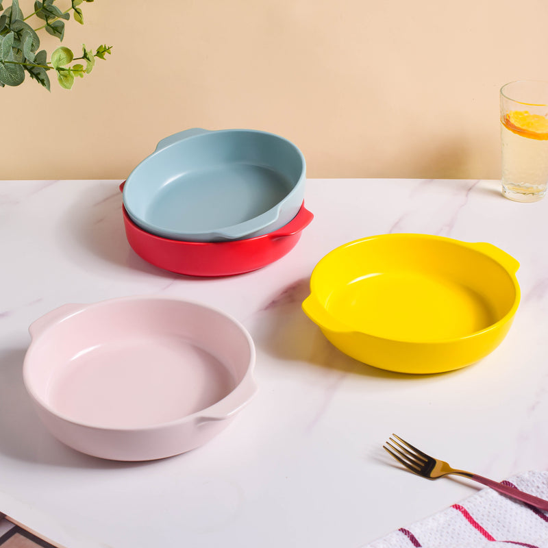 Solid Colored Baking Pot with Handle - Bowl, ceramic bowl, serving bowls, noodle bowl, salad bowls, bowl for snacks, baking bowls, large serving bowl, bowl with handle | Bowls for dining table & home decor