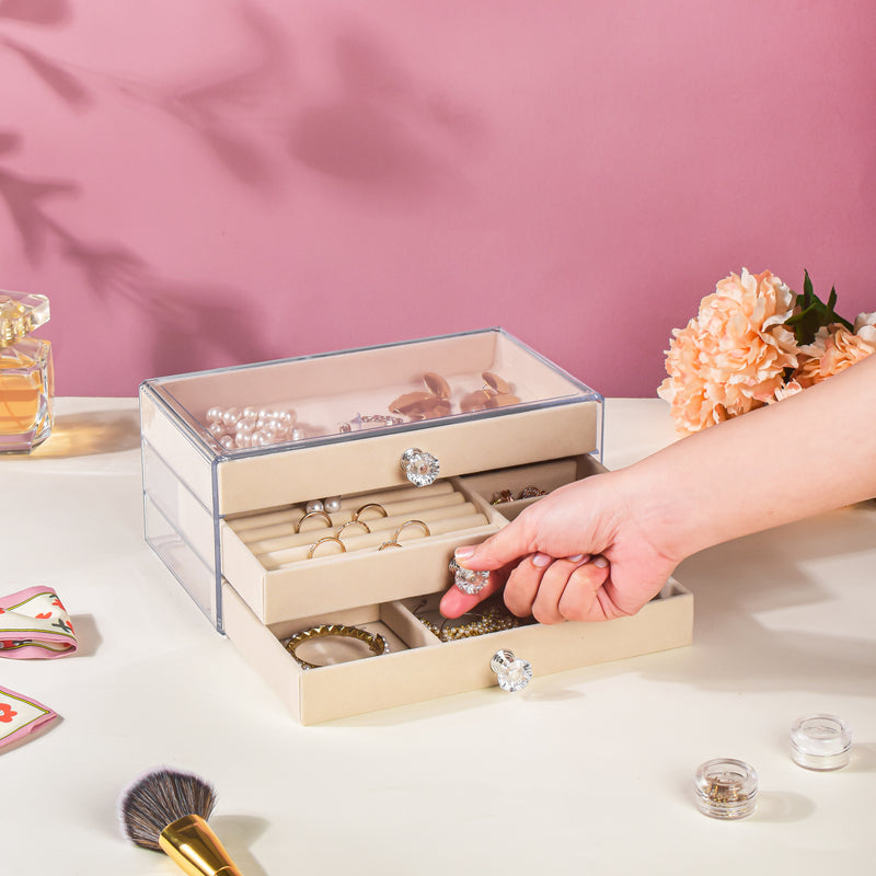 Triple Drawer Jewellery Organiser Cream