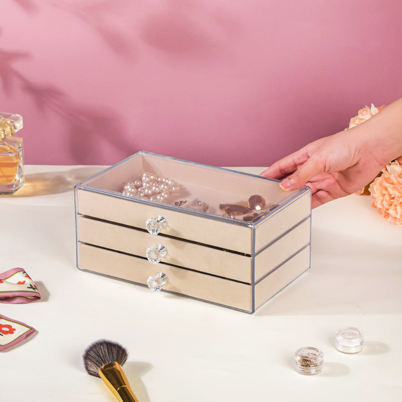 Triple Drawer Jewellery Organiser Cream