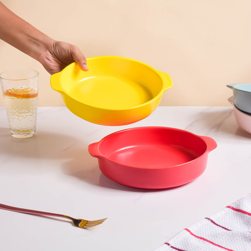 Solid Colored Baking Pot with Handle - Bowl, ceramic bowl, serving bowls, noodle bowl, salad bowls, bowl for snacks, baking bowls, large serving bowl, bowl with handle | Bowls for dining table & home decor