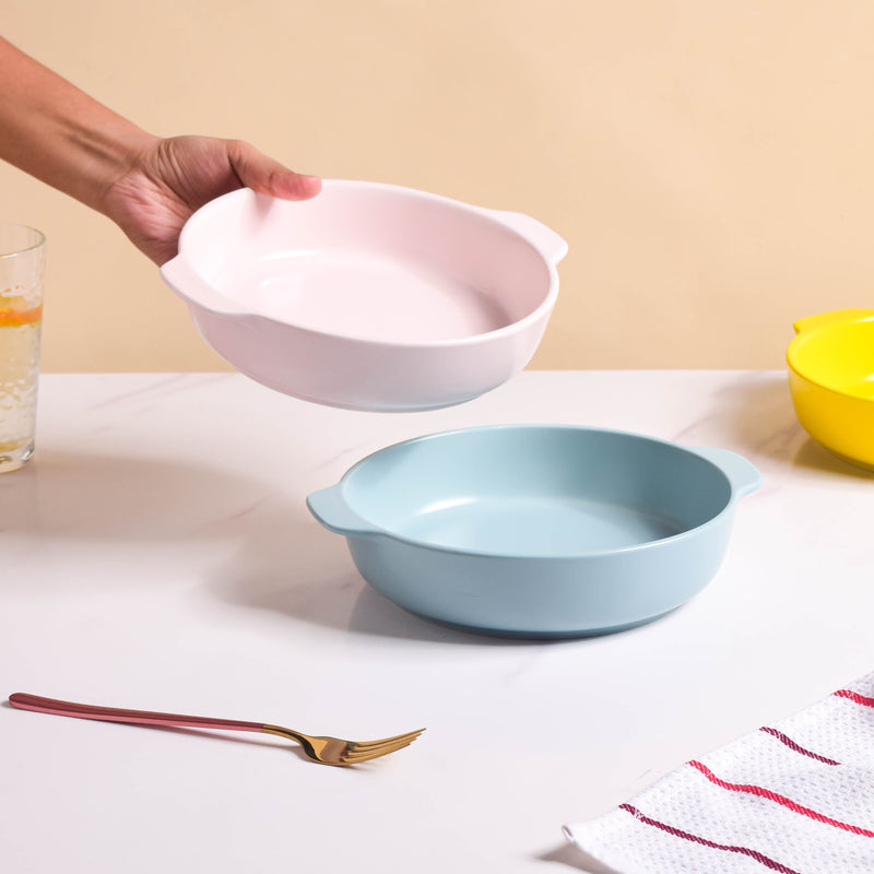 Solid Colored Baking Pot with Handle - Bowl, ceramic bowl, serving bowls, noodle bowl, salad bowls, bowl for snacks, baking bowls, large serving bowl, bowl with handle | Bowls for dining table & home decor