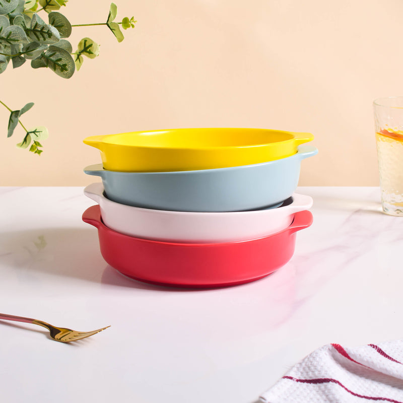 Solid Colored Baking Pot with Handle - Bowl, ceramic bowl, serving bowls, noodle bowl, salad bowls, bowl for snacks, baking bowls, large serving bowl, bowl with handle | Bowls for dining table & home decor