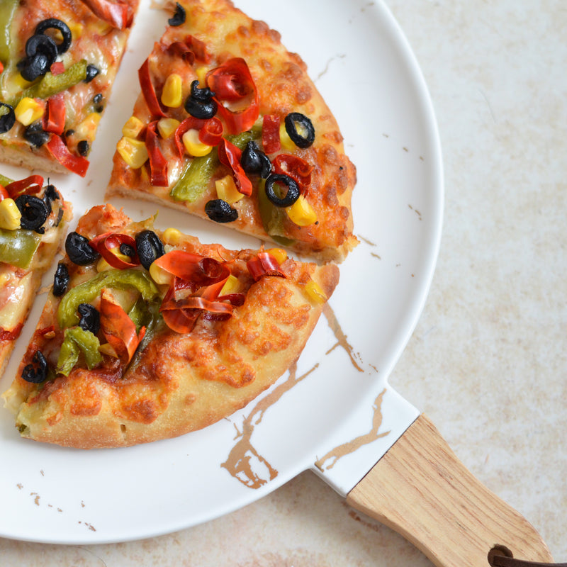 White Marble Gold Detailed Platter With Handle - Serving plate, snack plate, ceramic dinner plates| Plates for dining table & home decor