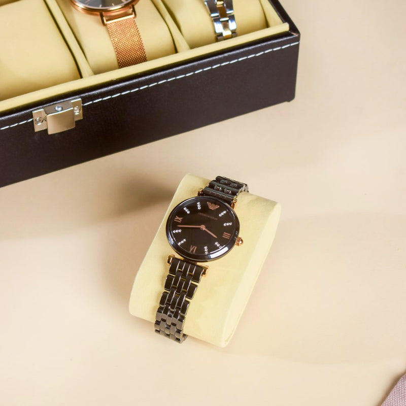 Watch Box Holder With 10 Cushioned Slots Black