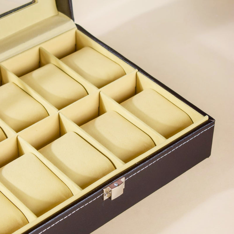 Watch Box Holder With 10 Cushioned Slots Black