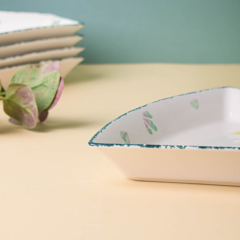 Green Floral Snack Plates Set Of 8 - Serving plate, snack plate, dessert plate | Plates for dining & home decor
