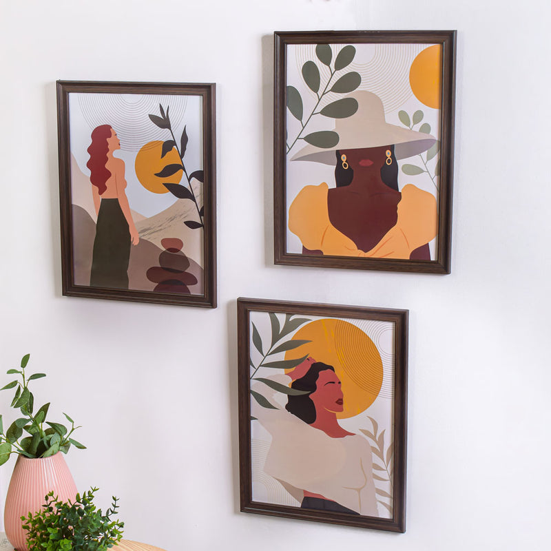 Boho Women Gallery Wall Art Set Of 3 18x13 Inch - Framed posters wall art for wall decoration, wall design | Room decoration items