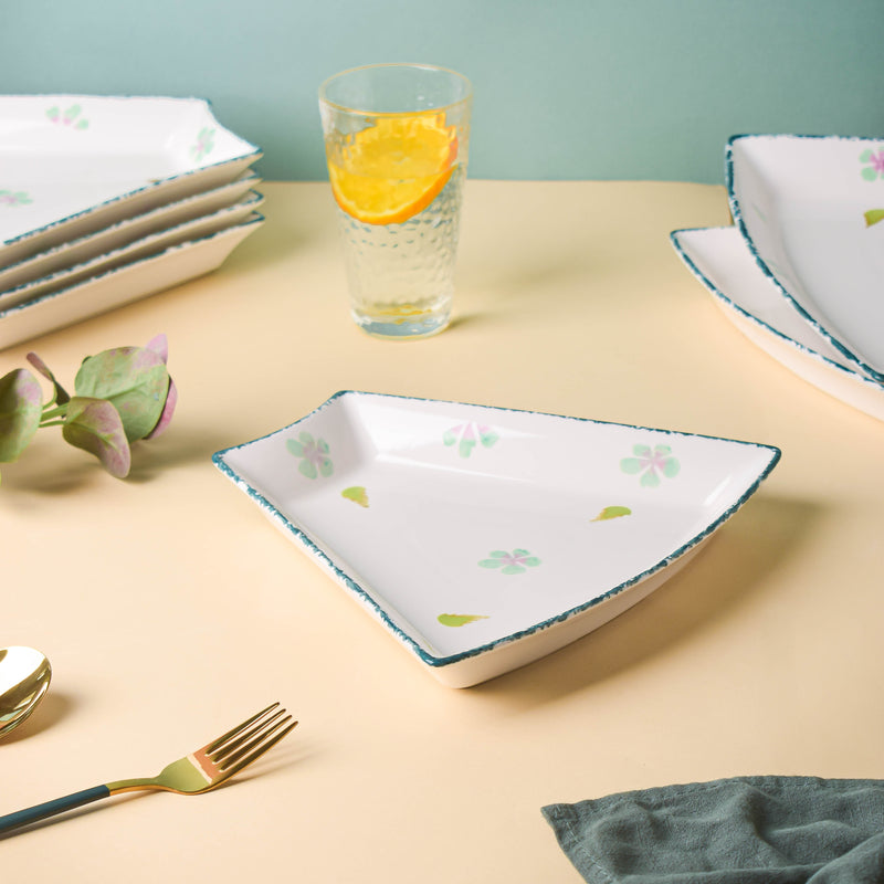 Green Floral Snack Plates Set Of 8 - Serving plate, snack plate, dessert plate | Plates for dining & home decor