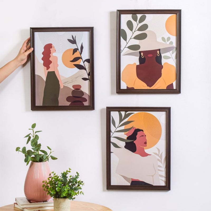 Boho Women Gallery Wall Art Set Of 3 18x13 Inch - Framed posters wall art for wall decoration, wall design | Room decoration items