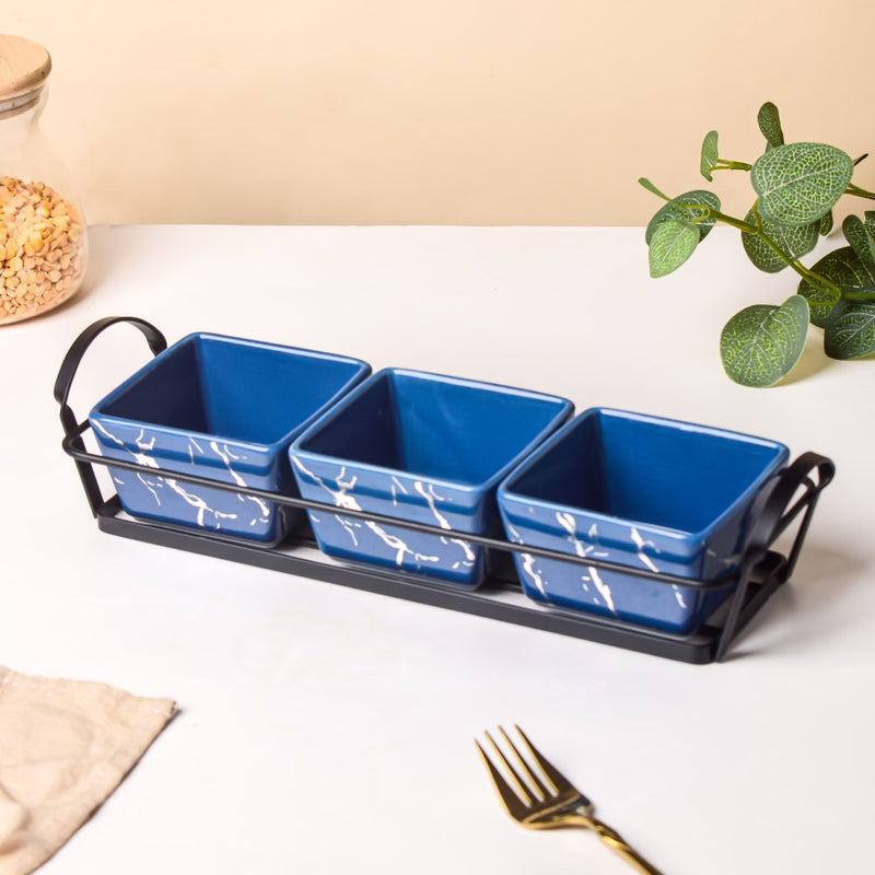 Cerulean Silver Ceramic Bowls Tray Set Of 4 200ml - Bowls, serving bowls, snack serving bowls, section bowls, fancy serving bowls, small serving bowls | Bowls for dining table & home decor