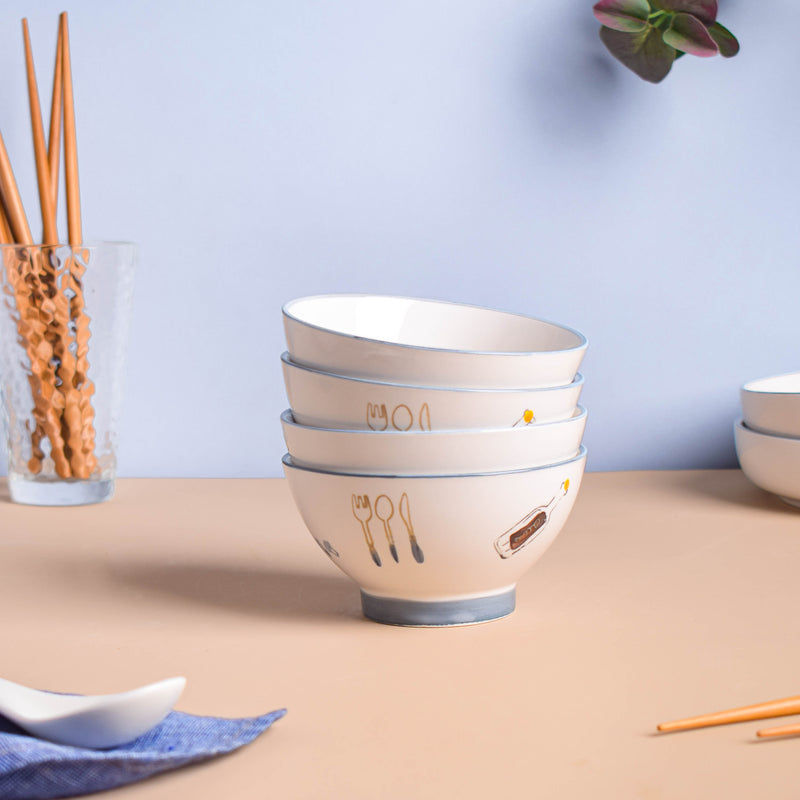 Patterned Soup Bowl Set For 4