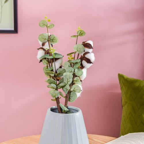 Cotton Bud Stem Set Of 2 - Artificial Plant | Flower for vase | Home decor item | Room decoration item