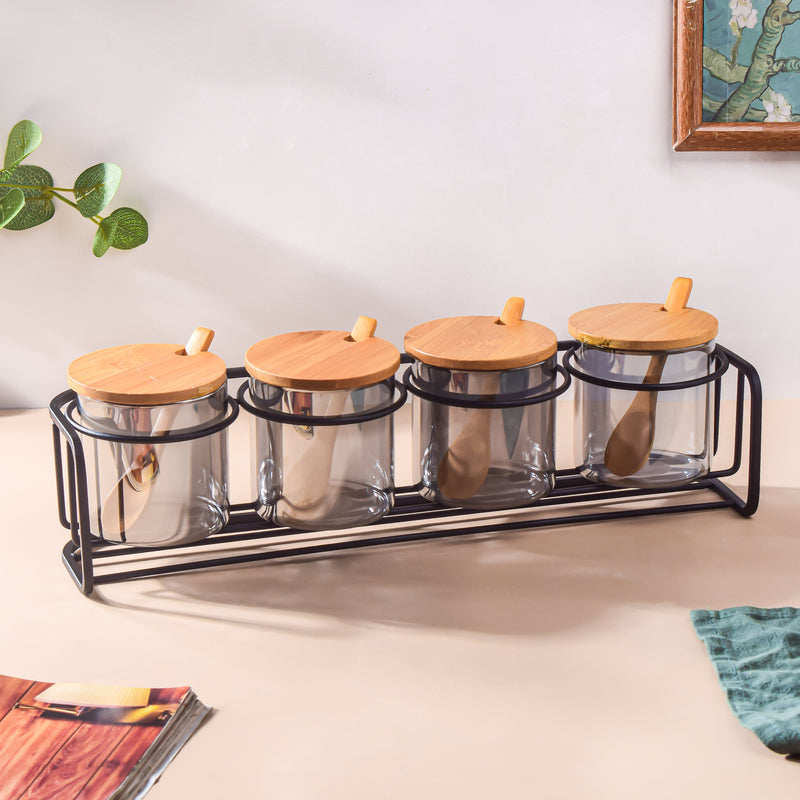 Jars With Lid And Spoon Set Of 9 Ash Grey 300ml - Jar