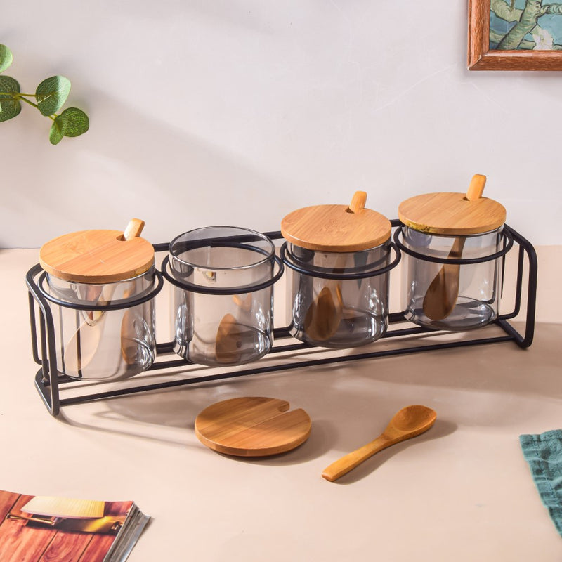 Jars With Lid And Spoon Set Of 9 Ash Grey 300ml - Jar