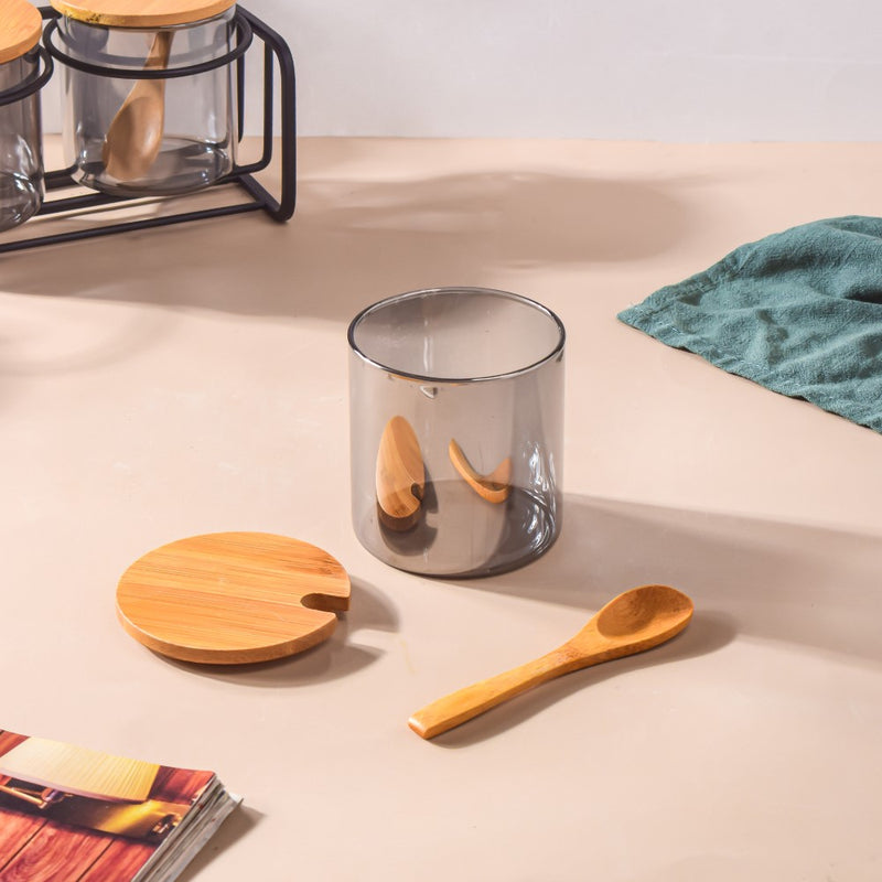Jars With Lid And Spoon Set Of 9 Ash Grey 300ml - Jar