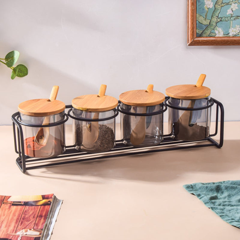 Jars With Lid And Spoon Set Of 9 Ash Grey 300ml - Jar