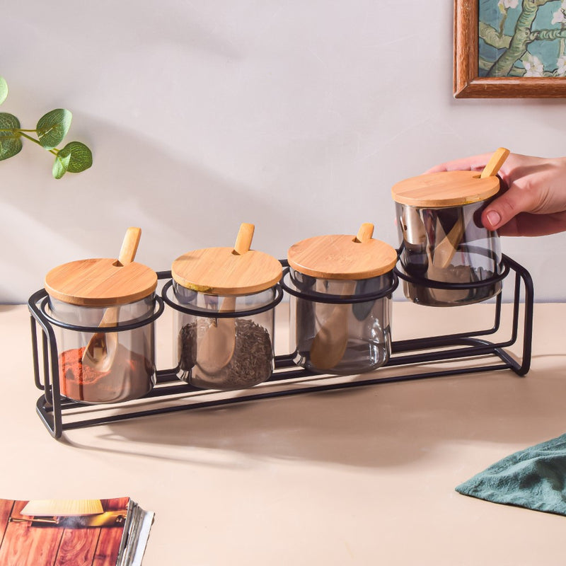 Jars With Lid And Spoon Set Of 9 Ash Grey 300ml - Jar
