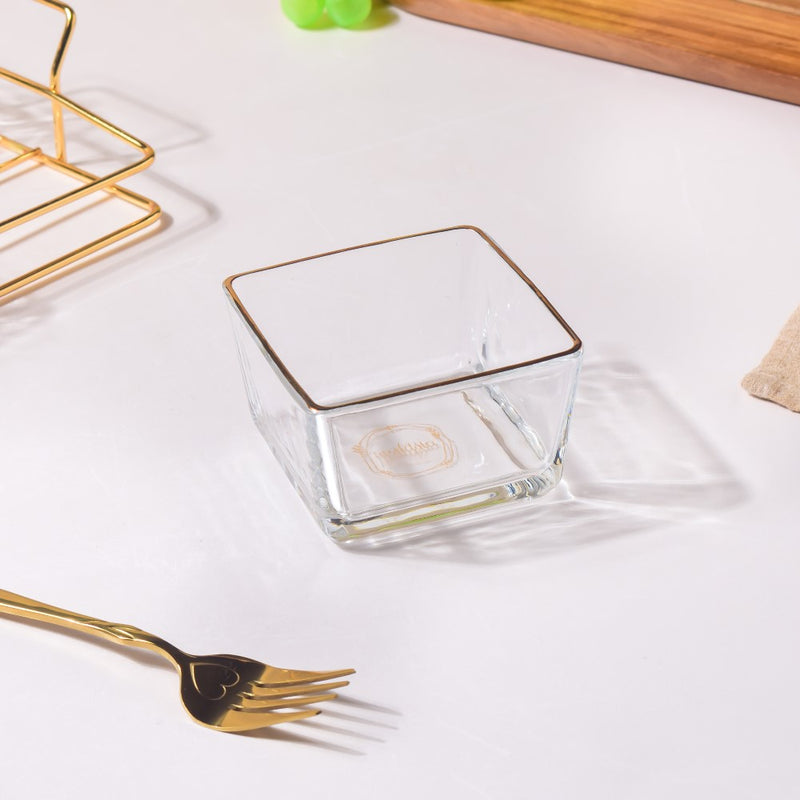 Gold Detailed Glass Bowls And Tray Set Of 7 200ml - Serving bowls, small glass bowls, snack serving bowls, section bowls, fancy serving bowls | Bowls for dining table & home decor