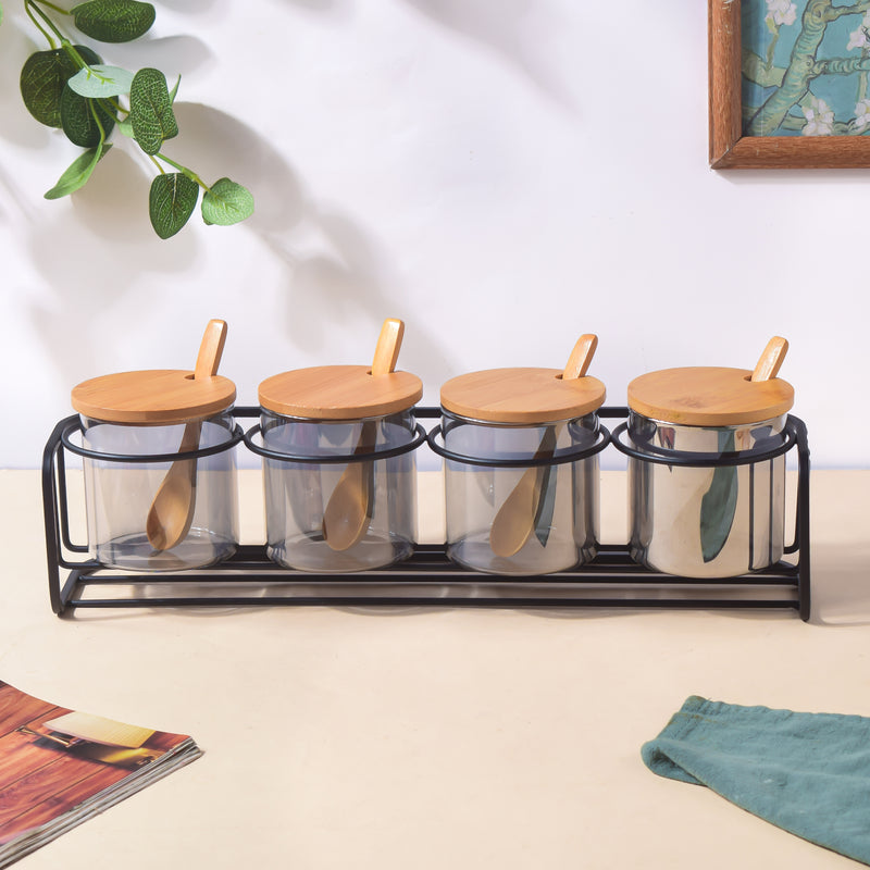 Jars With Lid And Spoon Set Of 9 Ash Grey 300ml - Jar