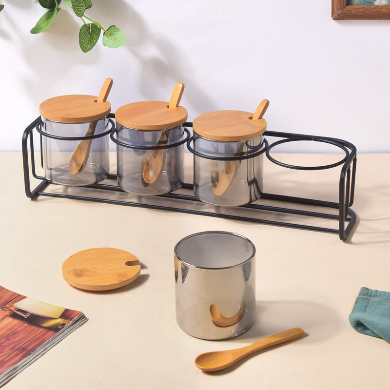 Jars With Lid And Spoon Set Of 9 Ash Grey 300ml - Jar