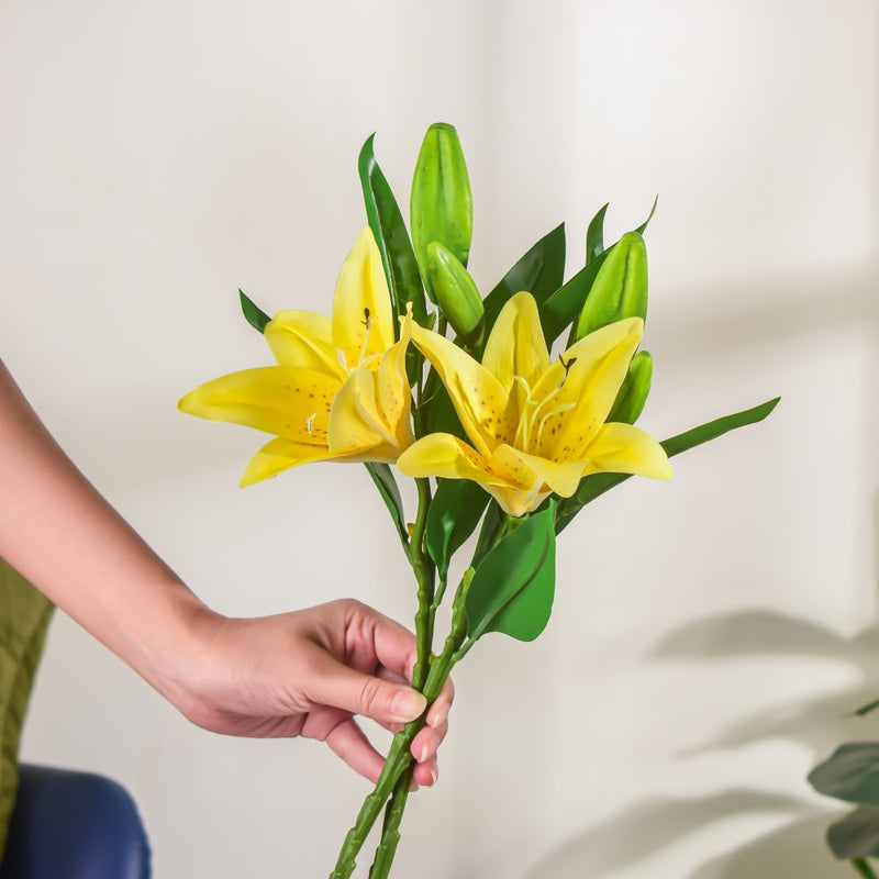 Artificial Lily Stem Yellow Set Of 2 - Artificial flower | Home decor item | Room decoration item