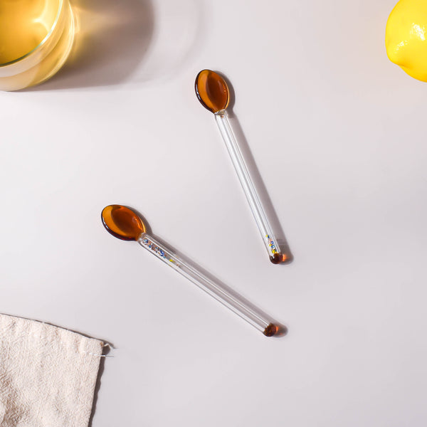 Glass Tea Spoon Set of 2 Brown