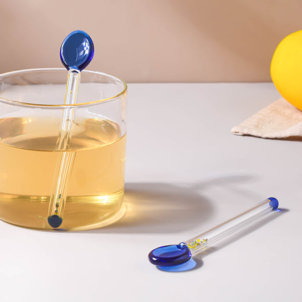 Glass Tea Spoon Set of 2 Blue