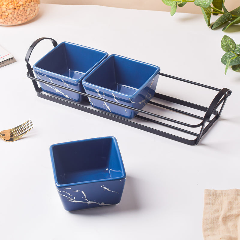 Cerulean Silver Ceramic Bowls Tray Set Of 4 200ml - Bowls, serving bowls, snack serving bowls, section bowls, fancy serving bowls, small serving bowls | Bowls for dining table & home decor
