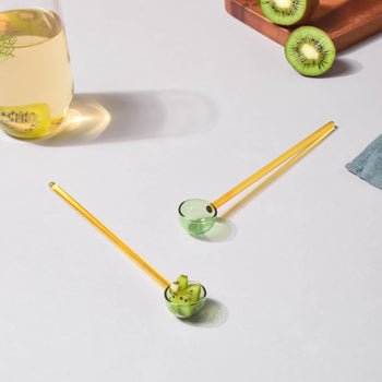 Small Glass Scoop Spoon Set of 2 Yellow