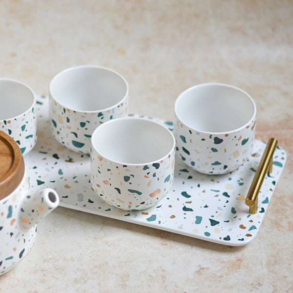 Terrazzo Tea Set With Tray - Tea cup set, tea set, teapot set | Tea set for Dining Table & Home Decor