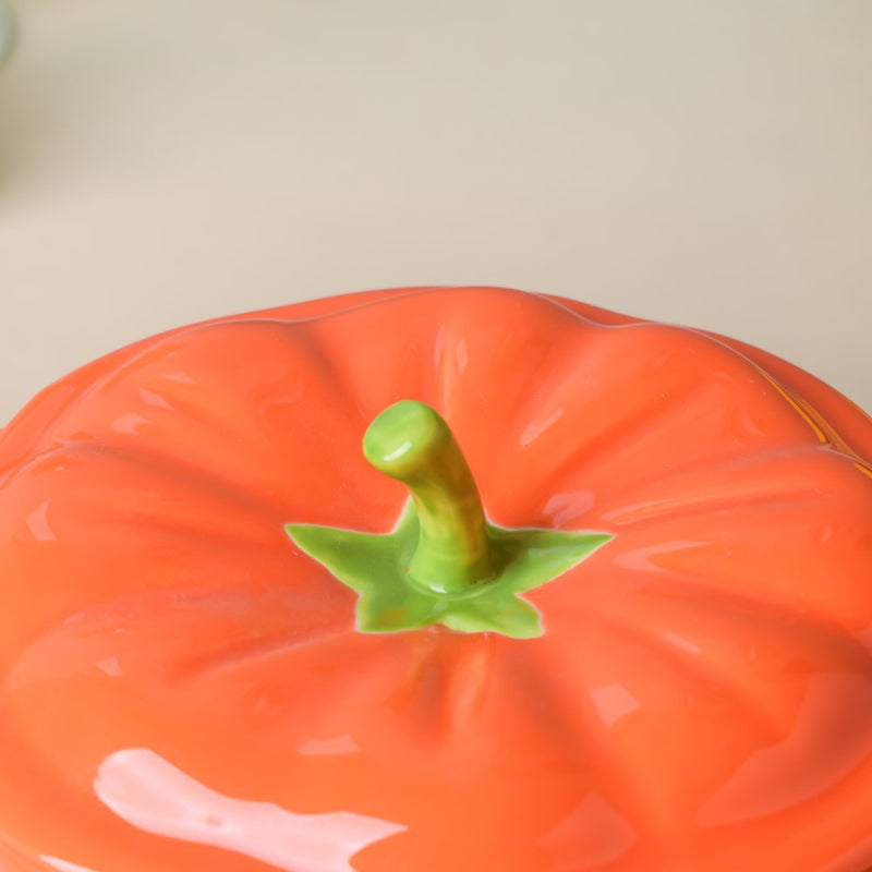 Quirky Pumpkin Bowl With Lid Orange 350 ml - Ceramic bowl, Serving bowl with lid, ceramic bowls with lids, snack bowls, bowl with handle | Bowls for dining table & home decor