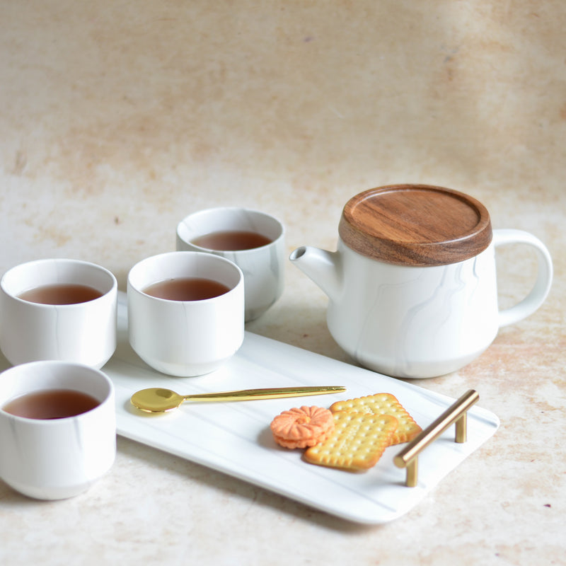 White Tea Set - Tea cup set, tea set, teapot set | Tea set for Dining Table & Home Decor