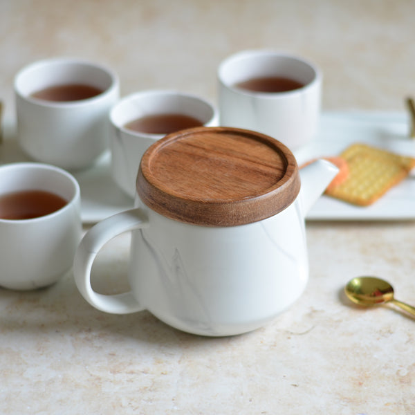 White Tea Set - Tea cup set, tea set, teapot set | Tea set for Dining Table & Home Decor