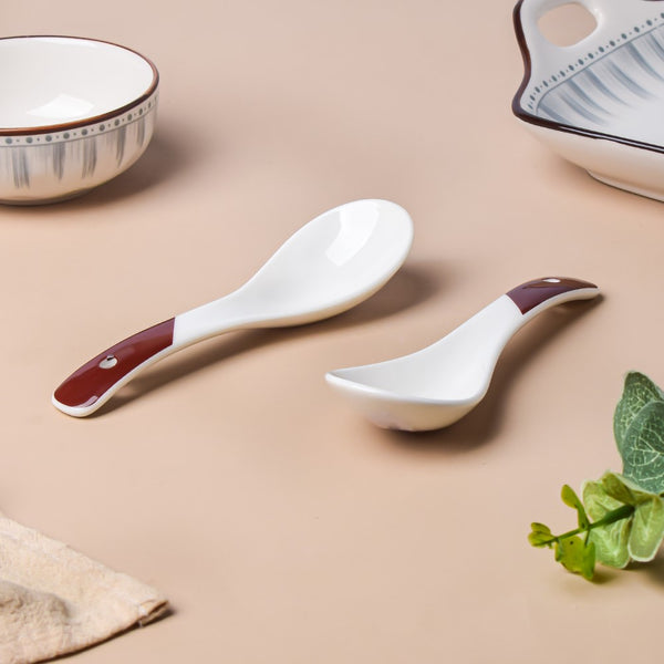 Ceramic Soup Spoon White And Brown Set Of 2