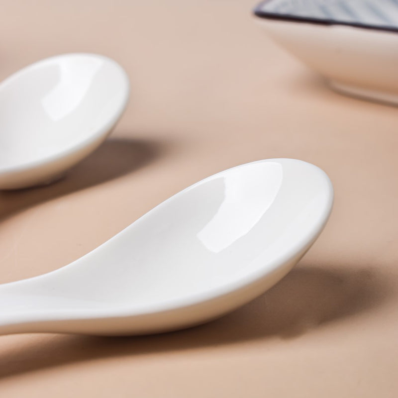 Ceramic Soup Spoon White And Brown Set Of 2