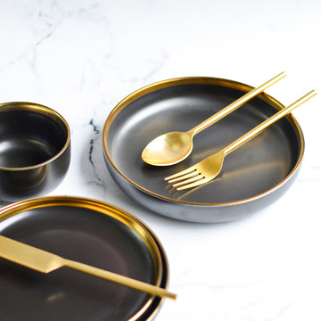 VERA Ceramic Deep Pasta Plate Black 8 Inch - Serving plate, pasta plate, lunch plate, deep plate | Plates for dining table & home decor