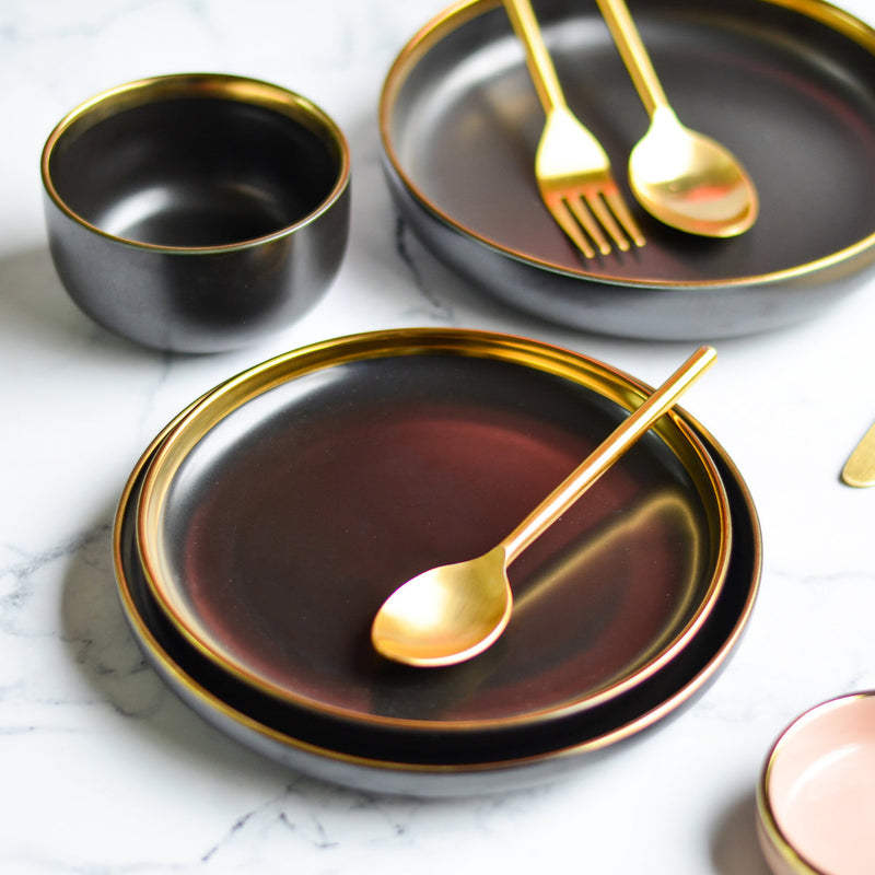 VERA Ceramic Deep Pasta Plate Black 8 Inch - Serving plate, pasta plate, lunch plate, deep plate | Plates for dining table & home decor