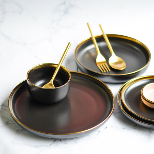 VERA Ceramic Dinner Plate Black 10 Inch - Serving plate, snack plate, ceramic dinner plates| Plates for dining table & home decor