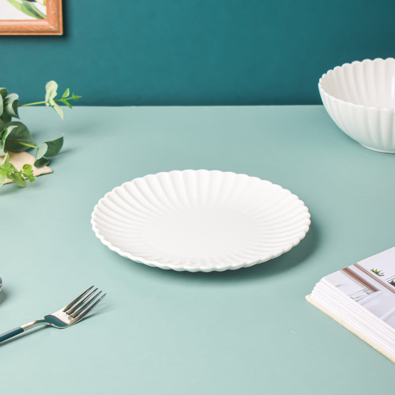 Riona Ribbed Ceramic Snack Plate White 7 Inch - Serving plate, snack plate, dessert plate | Plates for dining & home decor