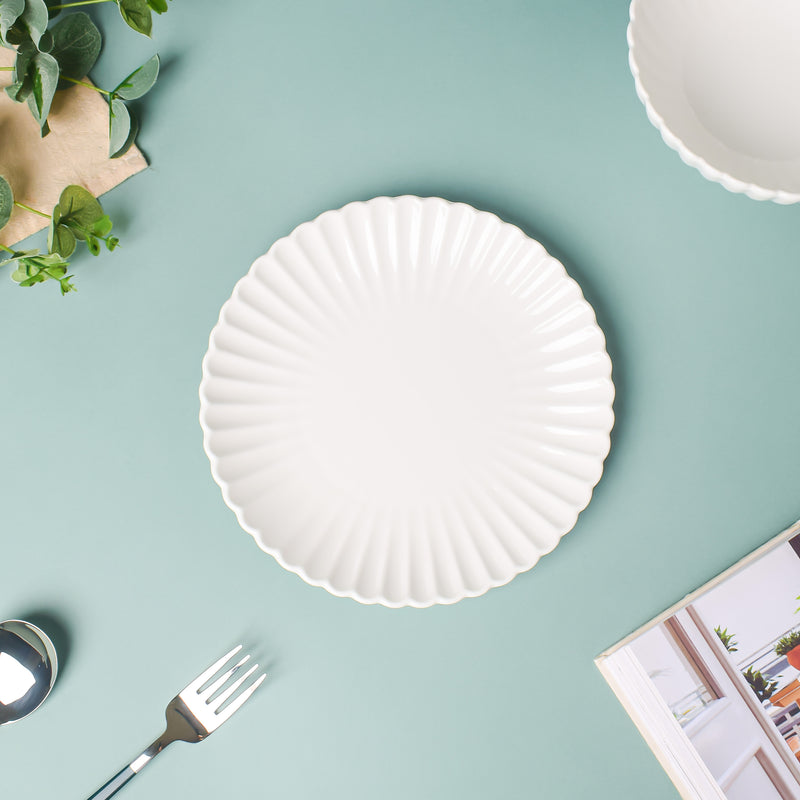 Riona Ribbed Ceramic Snack Plate White 7 Inch - Serving plate, snack plate, dessert plate | Plates for dining & home decor